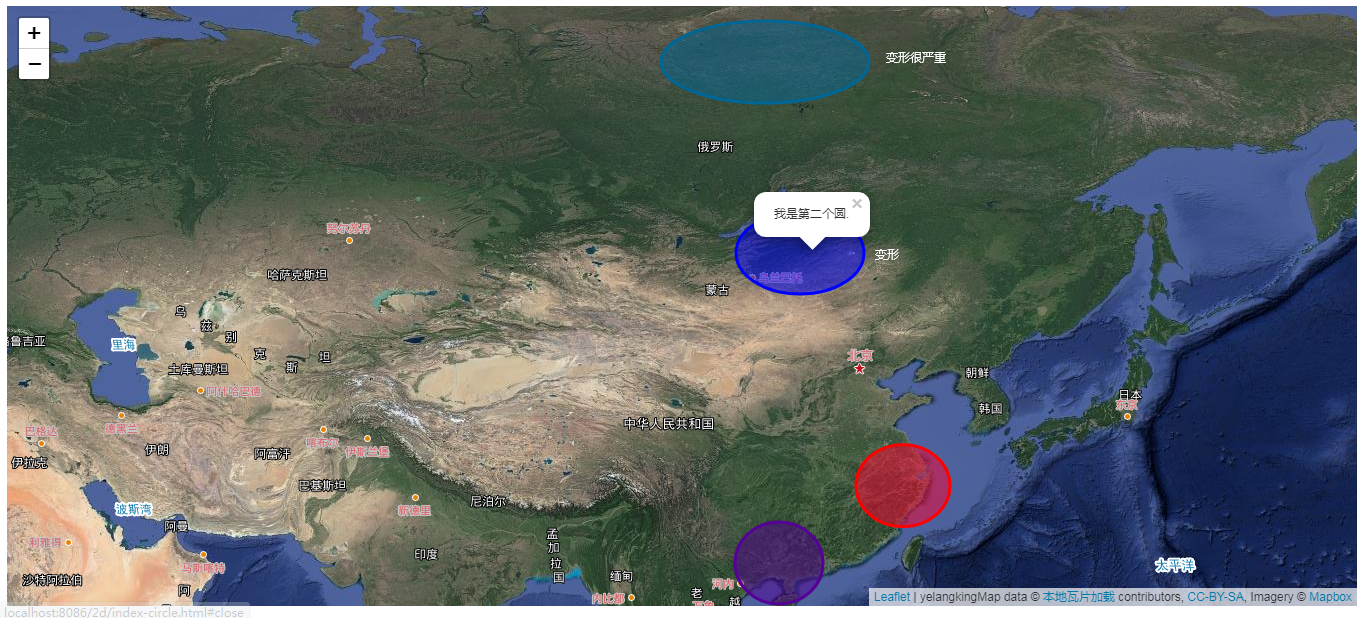 Leaflet在WGS84 Web墨卡托投影与WGS84经纬度投影下空间信息变形问题及修正-以圆为例插图(4)