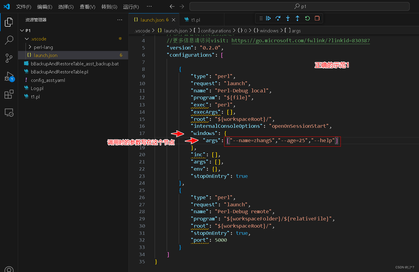 VsCode Perl Debug时模拟命令行传入参数插图