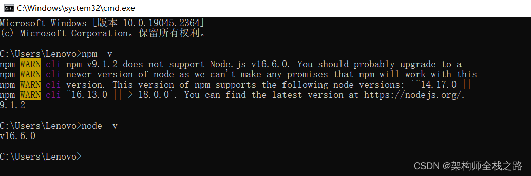 成功解决：npm 版本不支持node.js。【 npm v9.1.2 does not support Node.js v16.6.0.】插图(3)