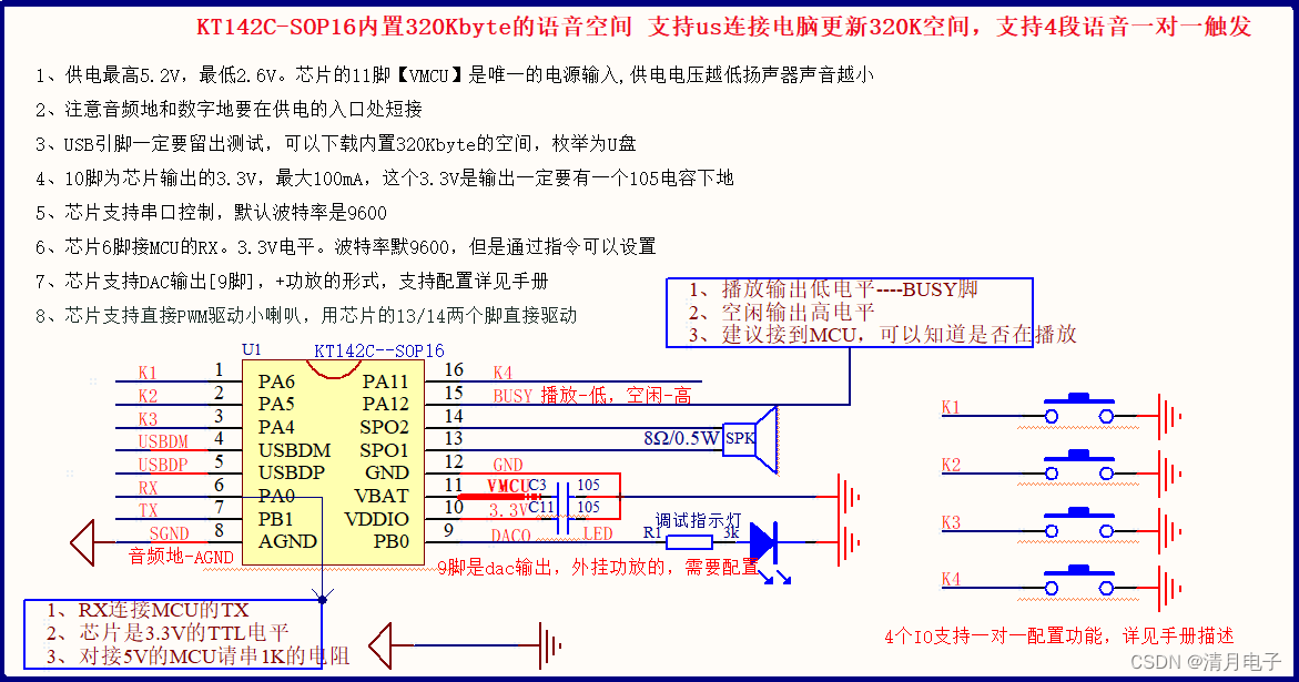 KT142C语音芯片ic批量生产说明不需要usb拷贝音频插图(2)