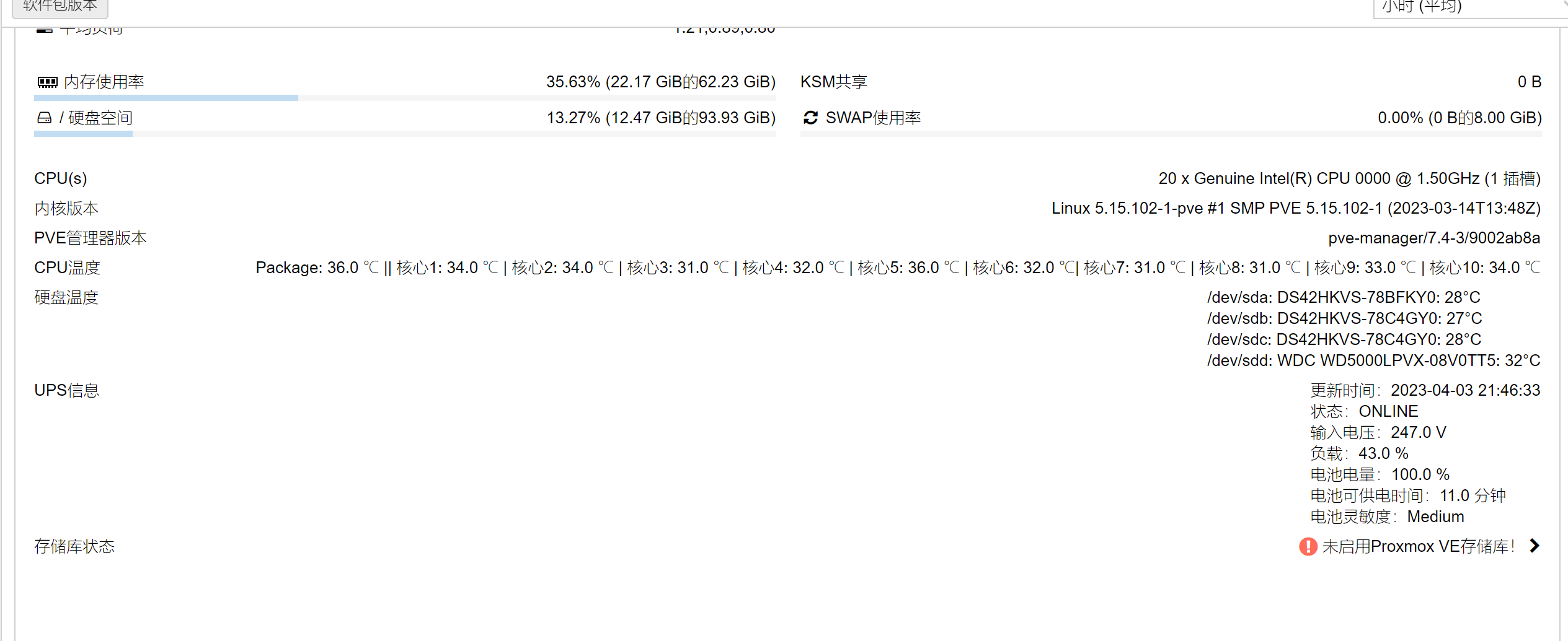 Proxmox ve(PVE) 显示CPU和硬盘温度、UPS信息插图