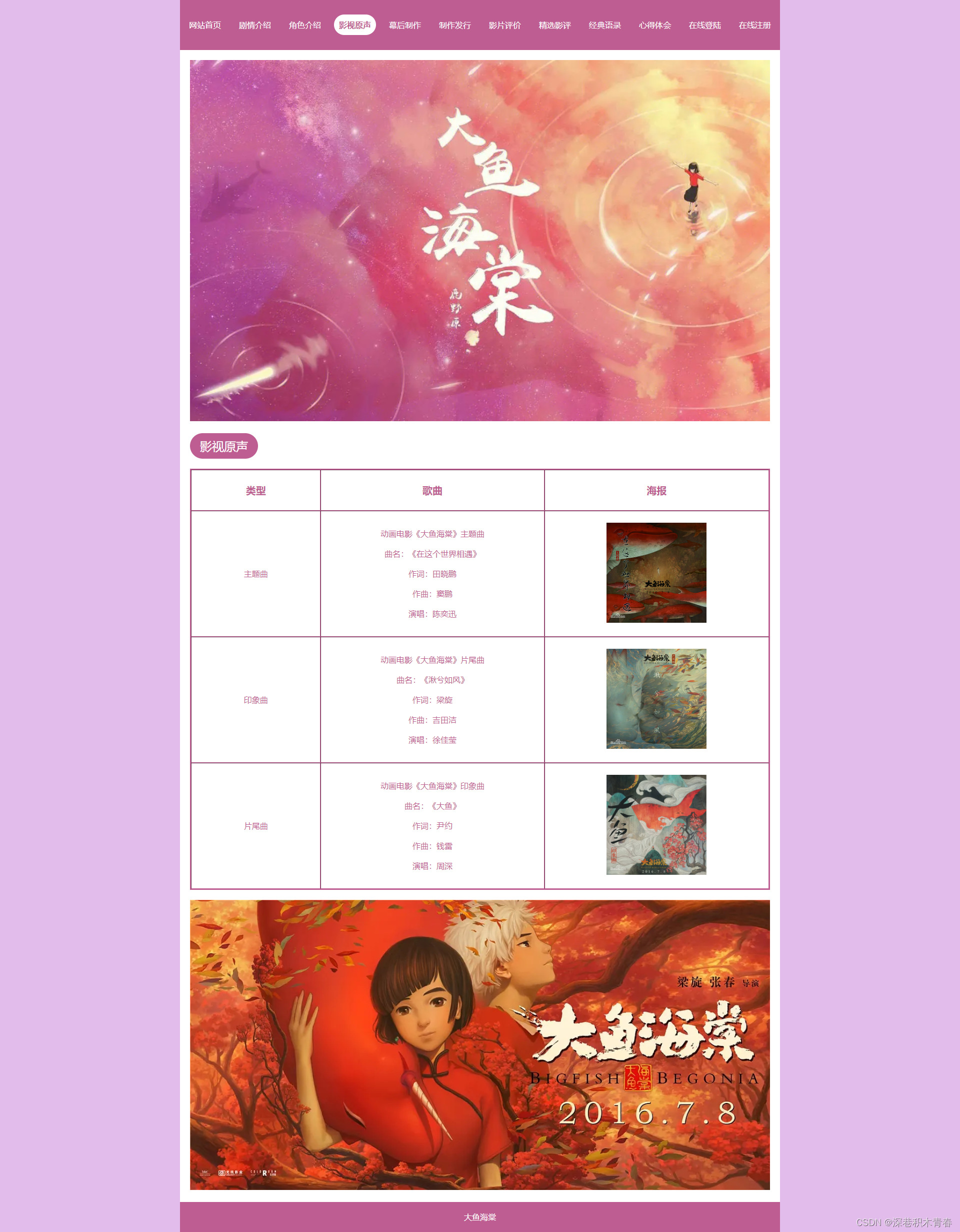 web期末作业设计网页：动漫网站设计——大鱼海棠(12页) HTML+CSS+JavaScript 学生DW网页设计作业成品 动漫网页设计作业 web网页设计与开发 html实训大作业插图(3)
