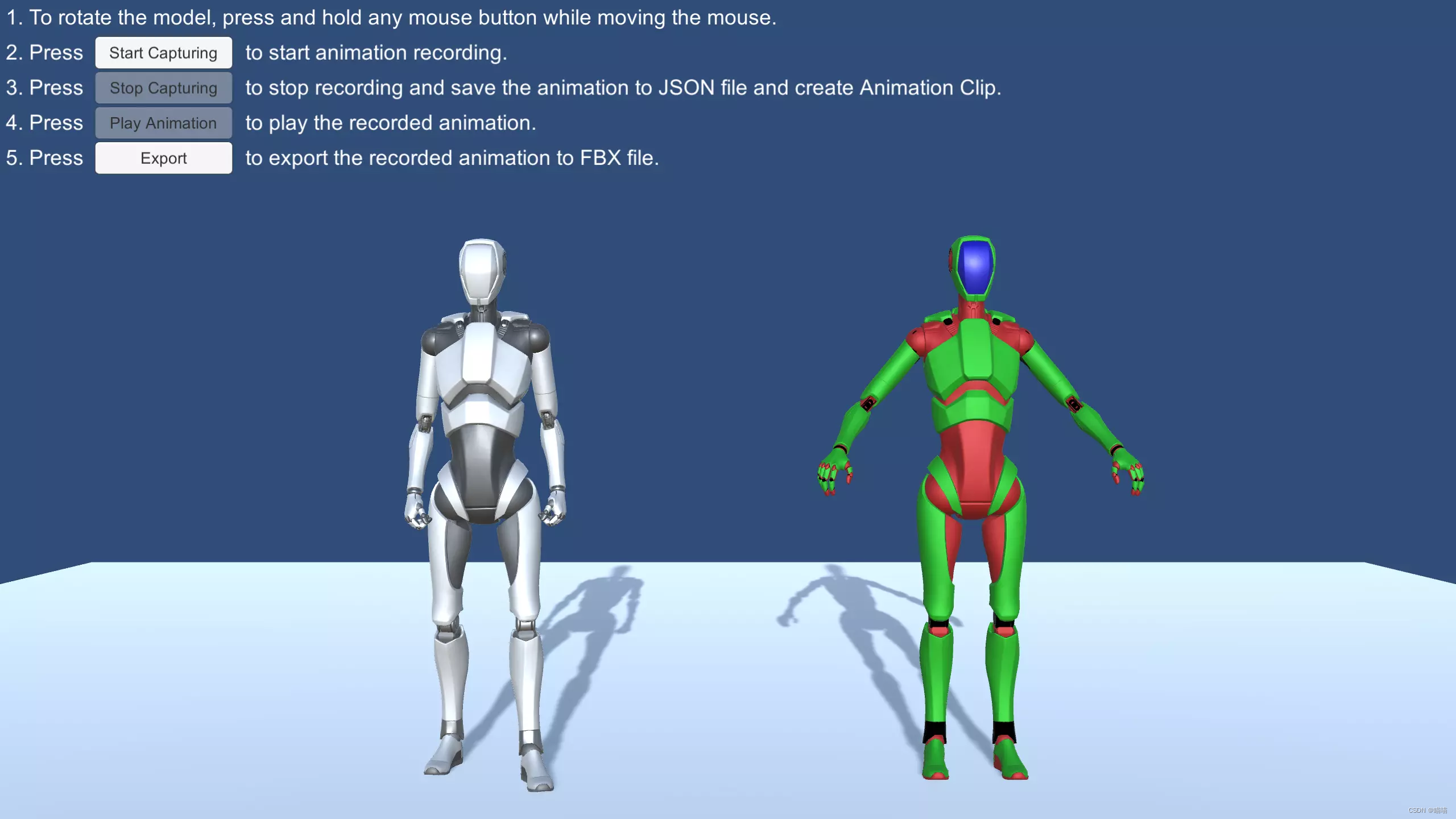 Unity动画录制工具在运行时录制和保存模型骨骼运动的方法录制动画给其他角色模型使用支持JSON、FBX等格式插图(5)