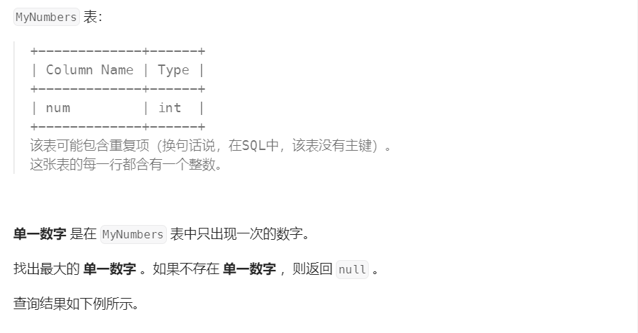 28 – 只出现一次的最大数字（高频 SQL 50 题基础版)插图