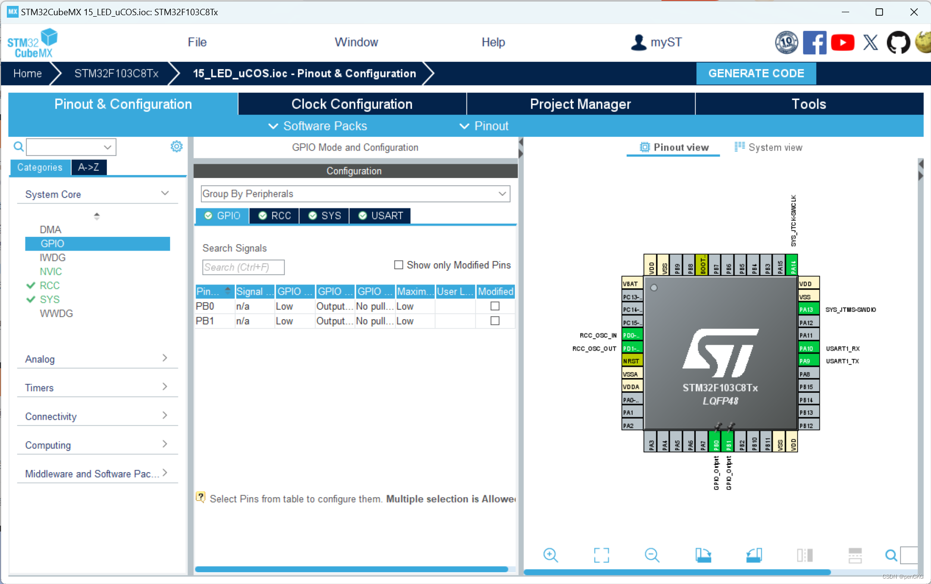 STM32F103C8移植uCOSIII并以不同周期点亮两个LED灯（HAL库方式）【uCOS】【STM32开发板】【STM32CubeMX】插图