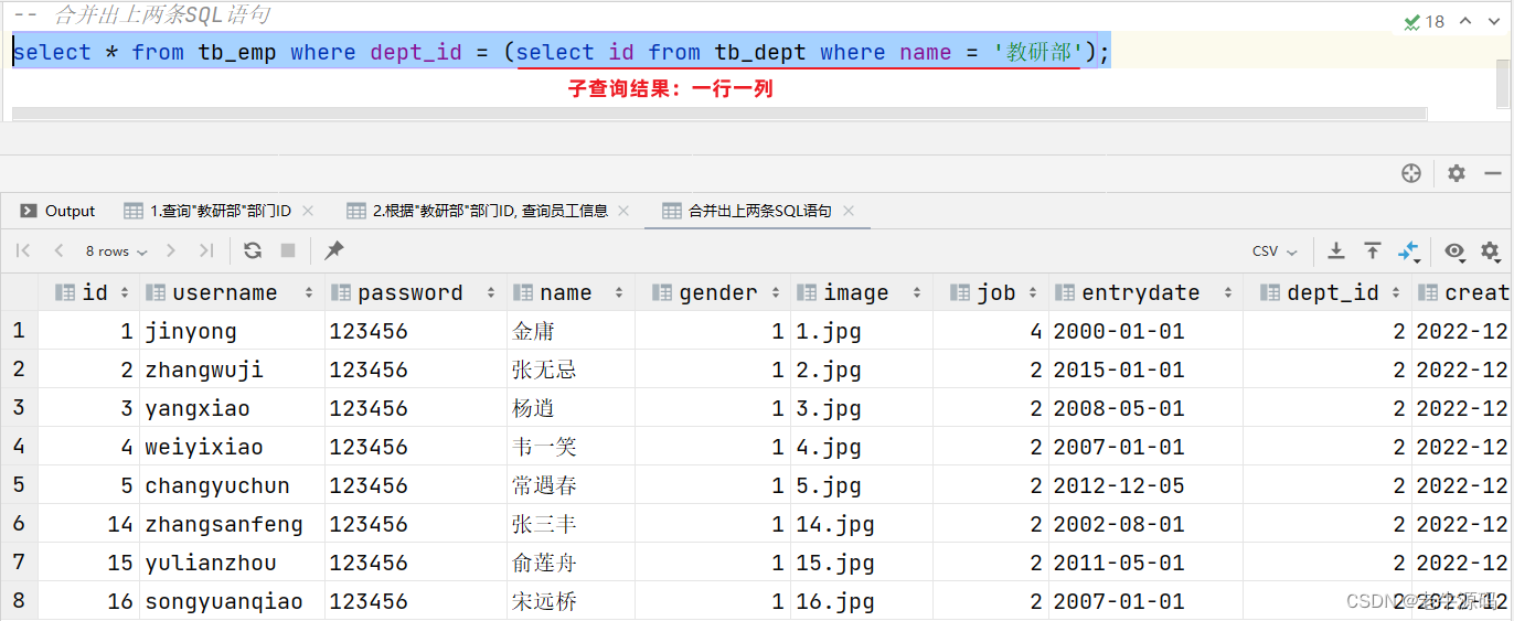 【JaveWeb教程】（22） MySQL数据库开发之多表查询：内连接、外连接、子查询 详细代码示例讲解（最全面）插图(10)