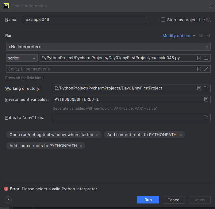 057、PyCharm 运行代码报错：Error Please select a valid Python interpreter插图