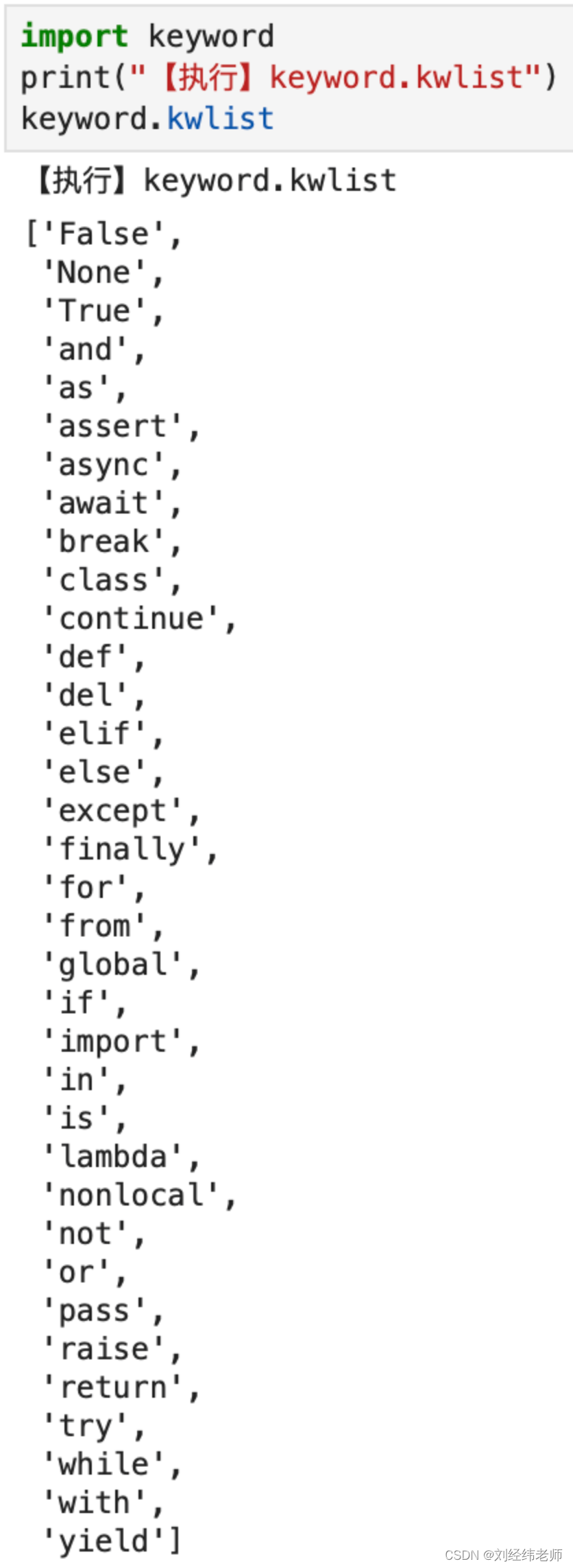 当前 Python 版本中所有保留字keyword.kwlist插图(1)